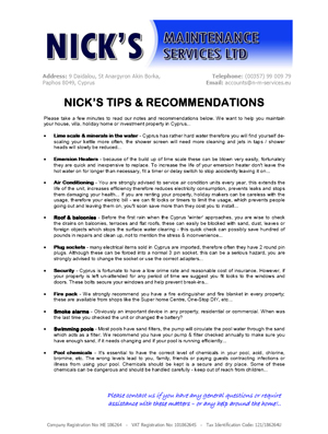 Nick's Maintenance Services Ltd - Tips and recommendations to managing your home or holiday property in Paphos